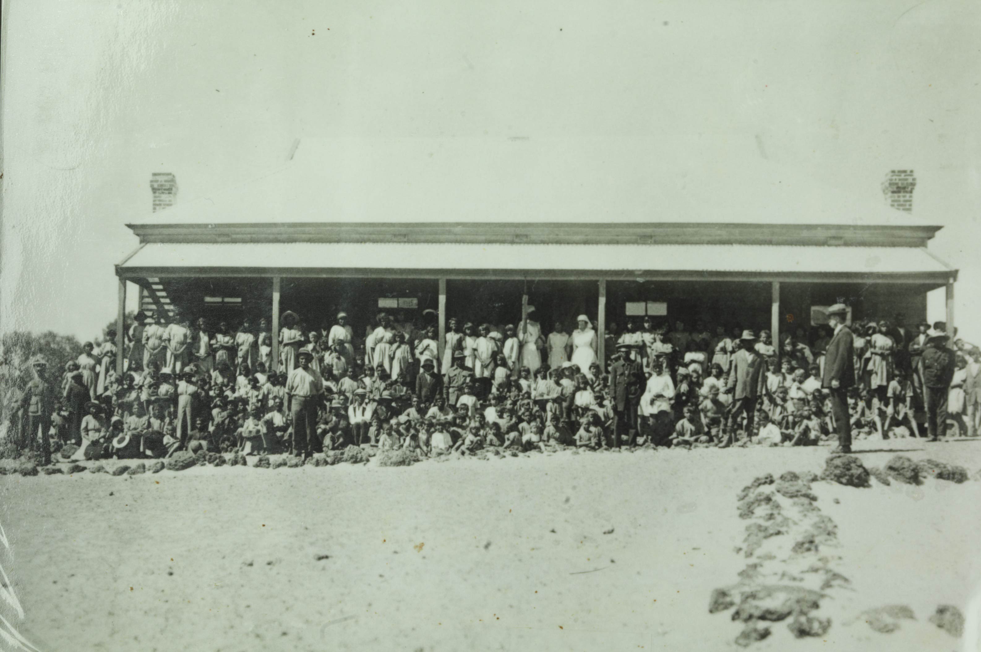 Histoic photo of the inmates at Moore River Native Settlement