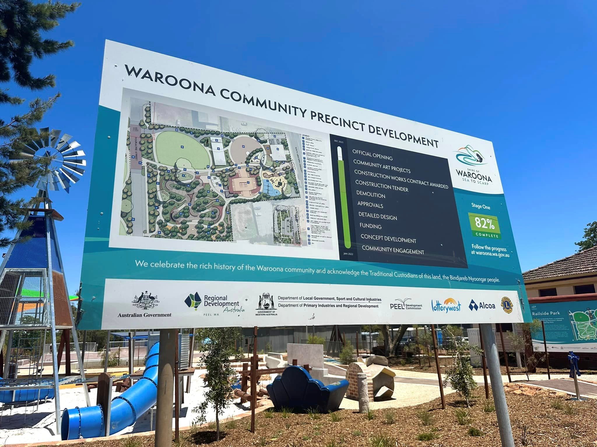 Waroona Railside Park and the signage showing the development  plans