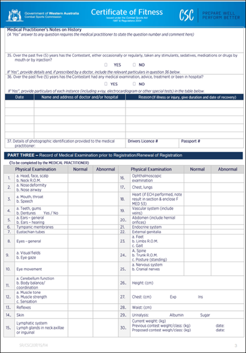 Certificate of Fitness form page 3