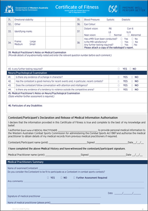 Certificate of Fitness form page 4