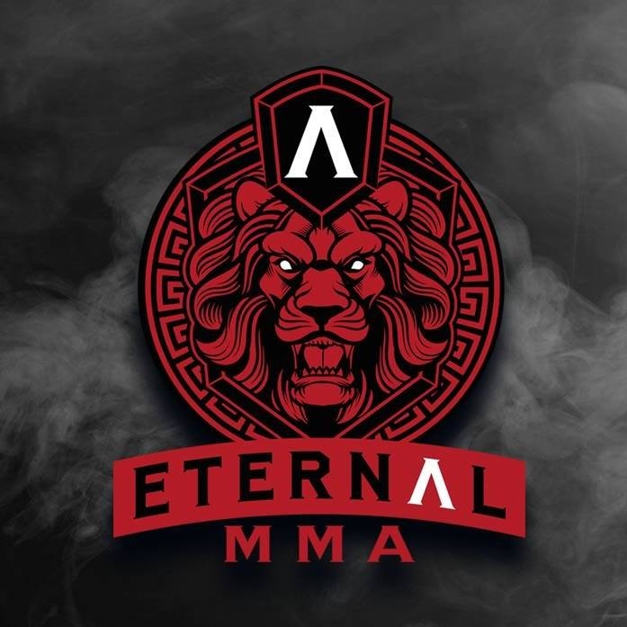 Graphic image of a lions head with the text: Eternal MMA