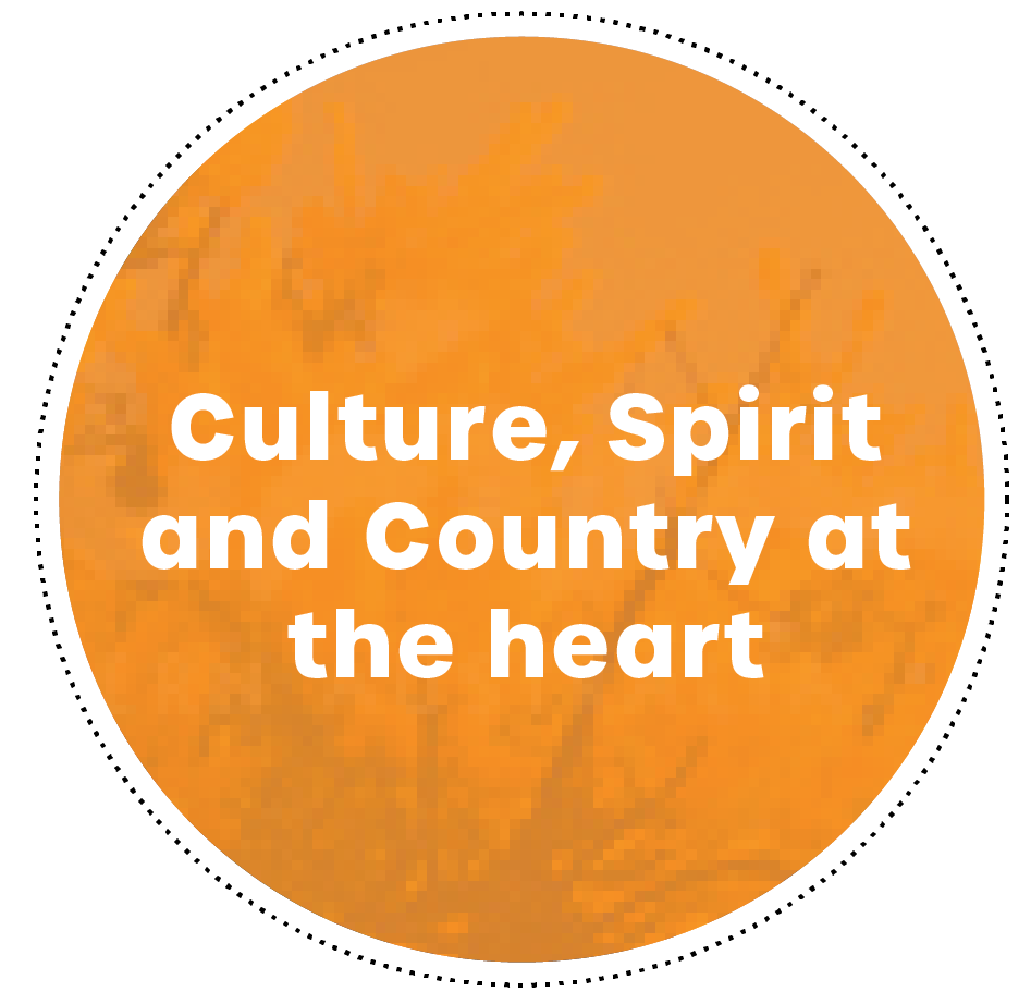 Orange circle with the words, 'Culture, Spirit and Country at heart'