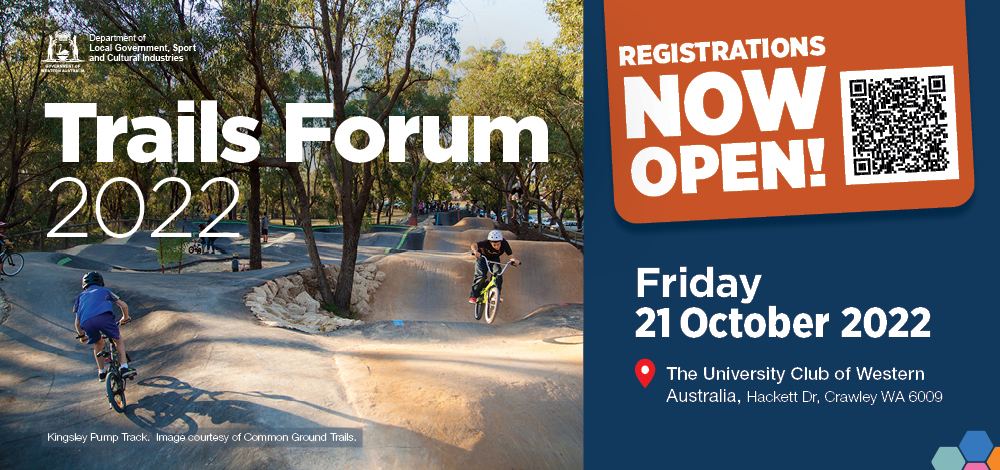 Pilbara Sports Forum information with an image of children in riding on a bike track.
