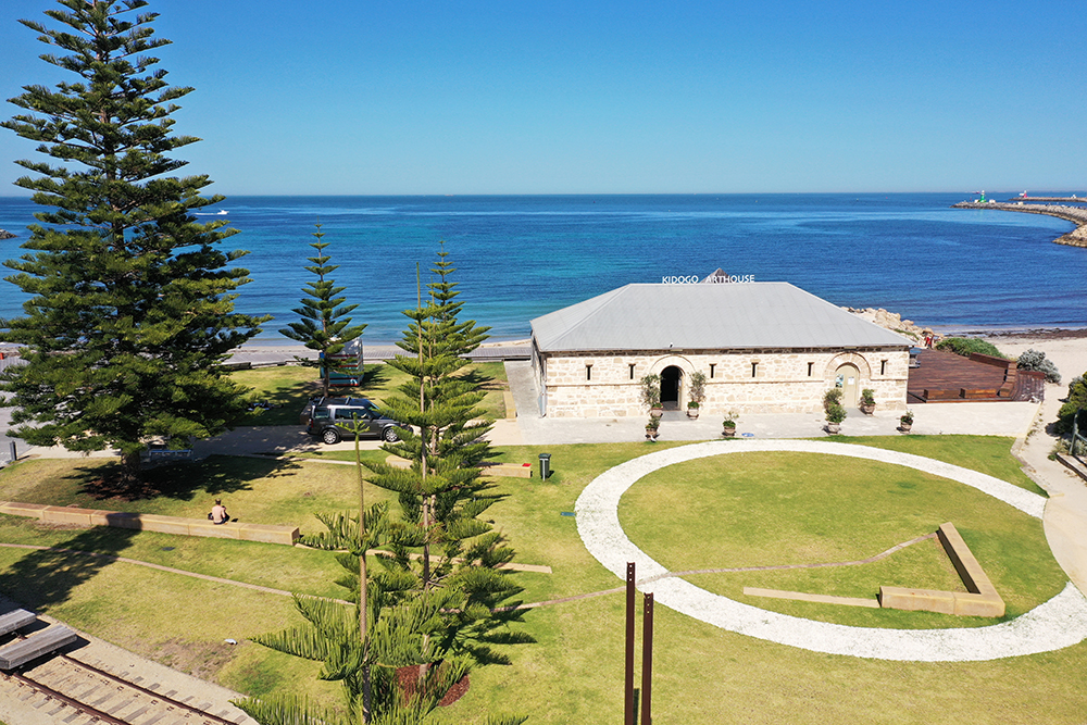 Baroque in the Ballroom, by Australian Baroque, Perth, October, 2020. Shows an aerial view of Bathers Beach and a historic building in Fremantle.