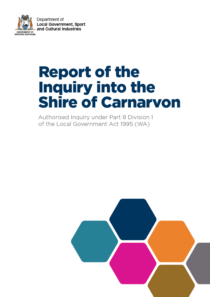 C:\Users\gwhite\DLGSC\DLGSC Website - Documents\Content\Images\Report of the Inquiry into the Shire of Carnarvon cover