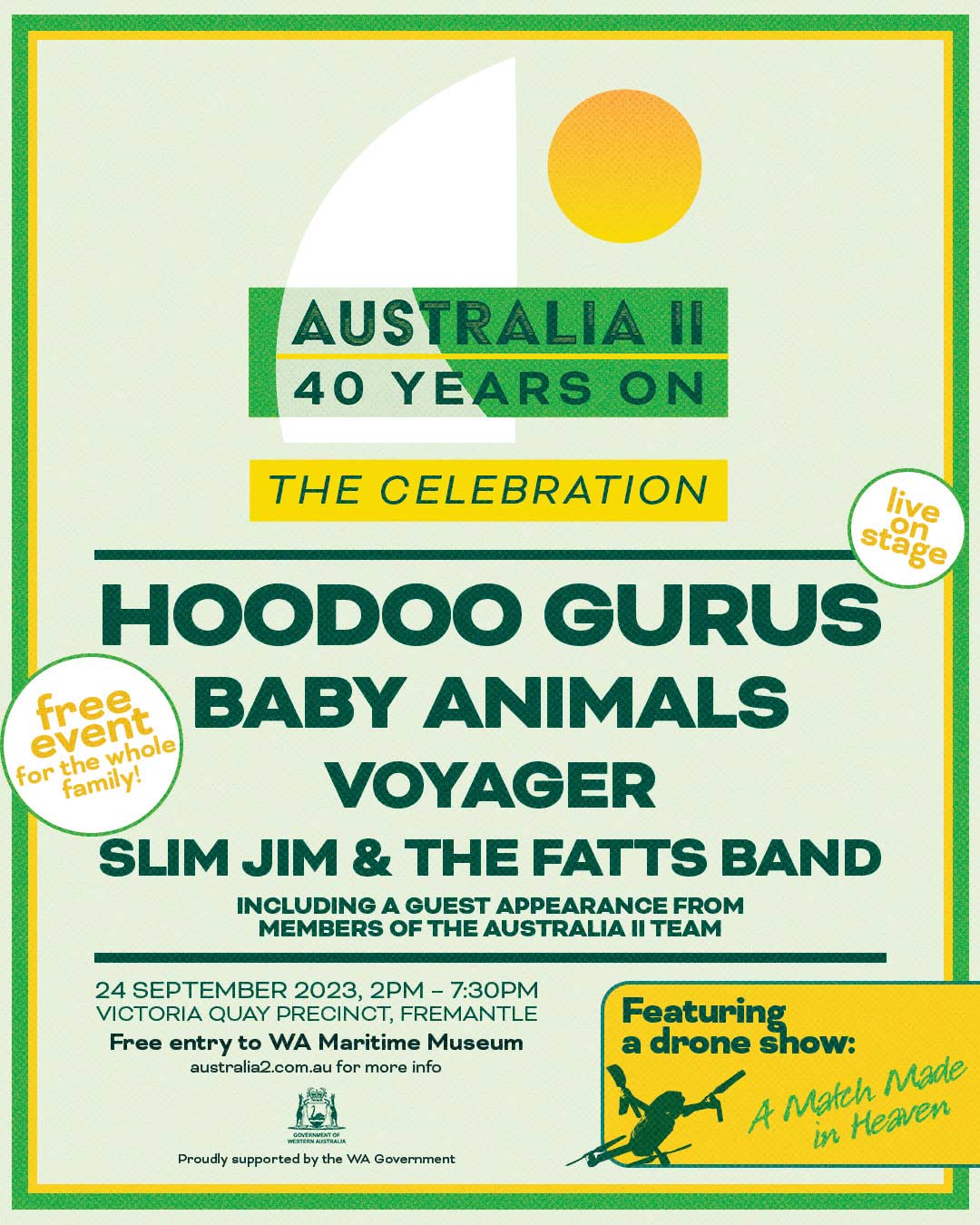 A poster promoting the Australia II 40 years event