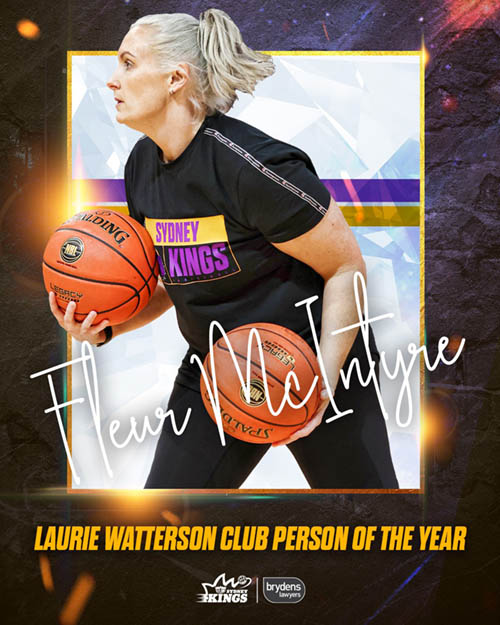 Poster of Fleur McIntyre with her signature and the words, Laurie Watterson Club Person of the Year (Sydney Kings)