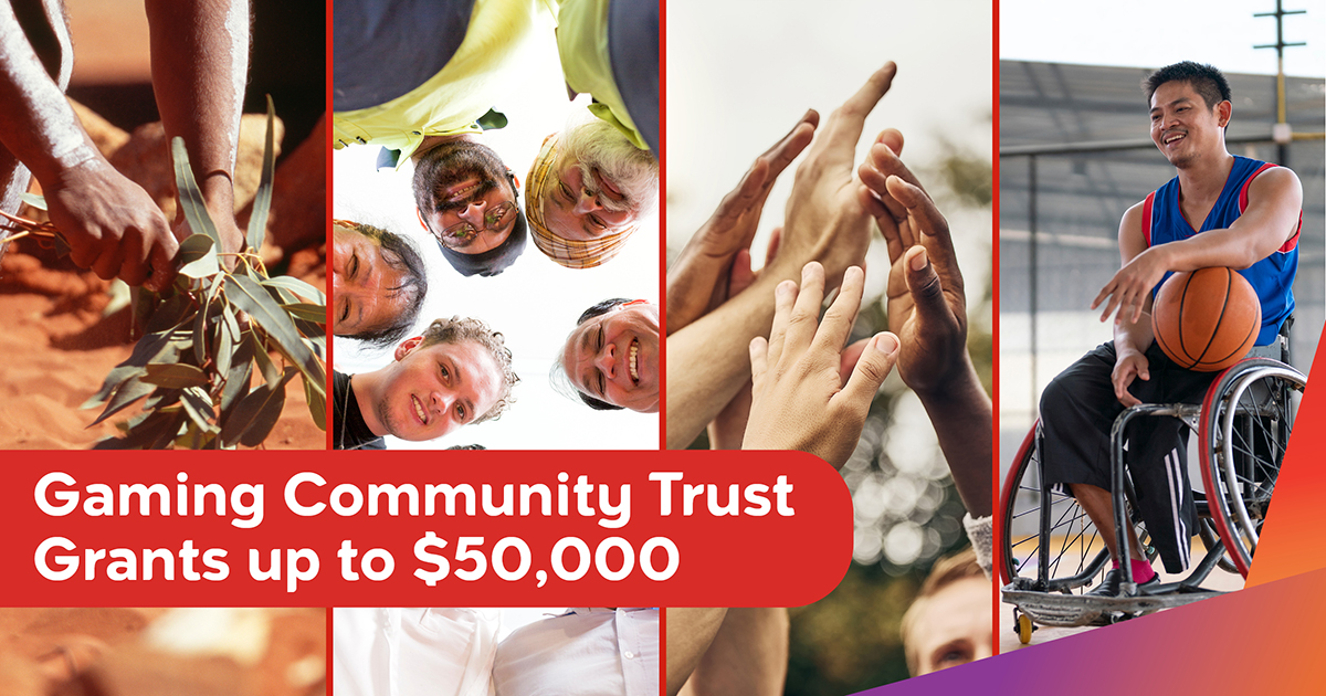 Montage of 4 images with text Gaming Community Trust Grants up to $50,000