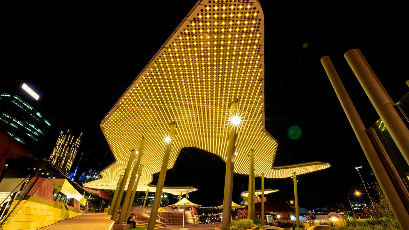Yagan Square is lit up at night