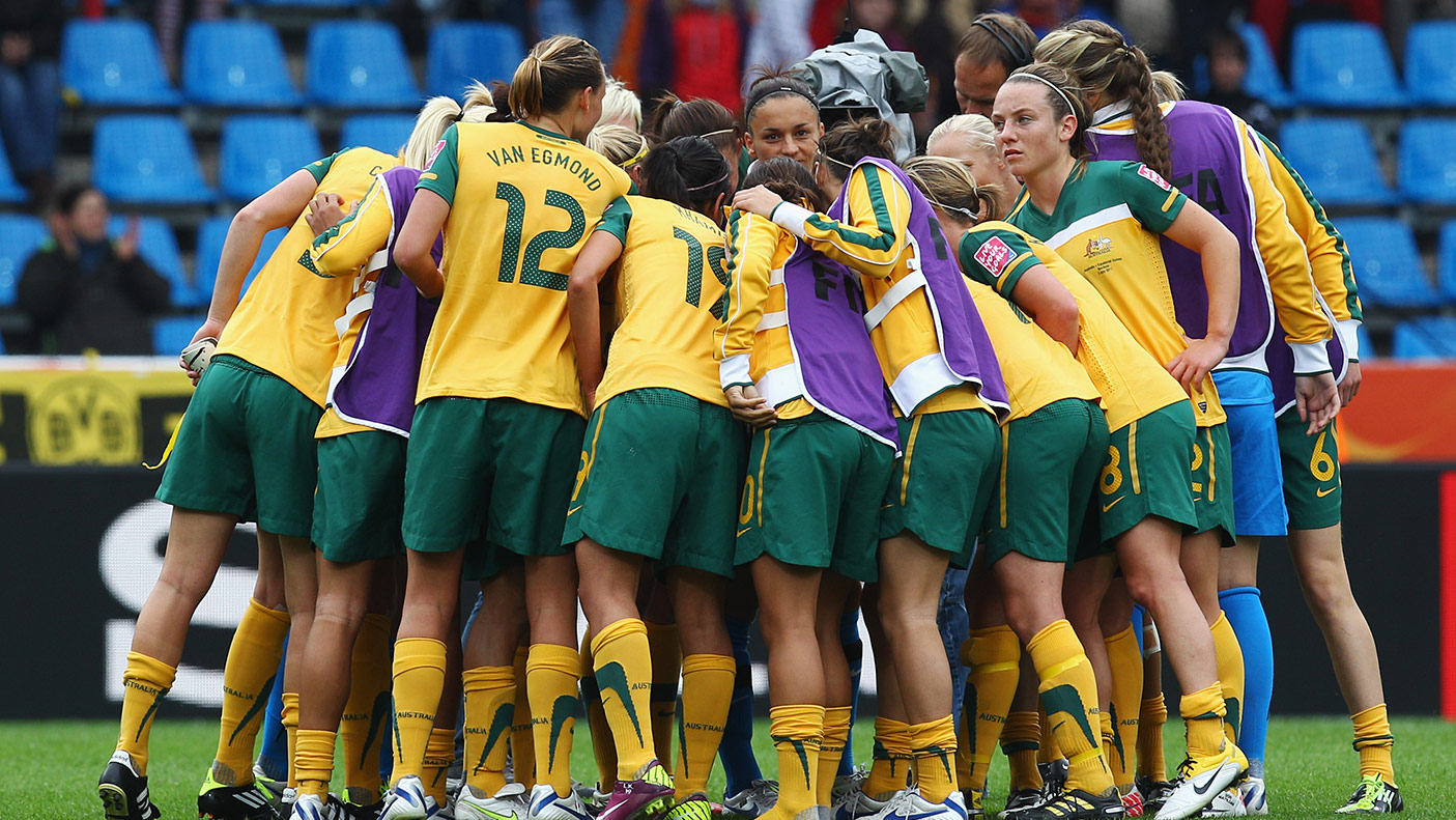 Players of Australia huddle after the FIFA Women's World Cup 2011 Group D match between Australia and Equatorial Guinea at the Fifa Womens World Cup Stadium.