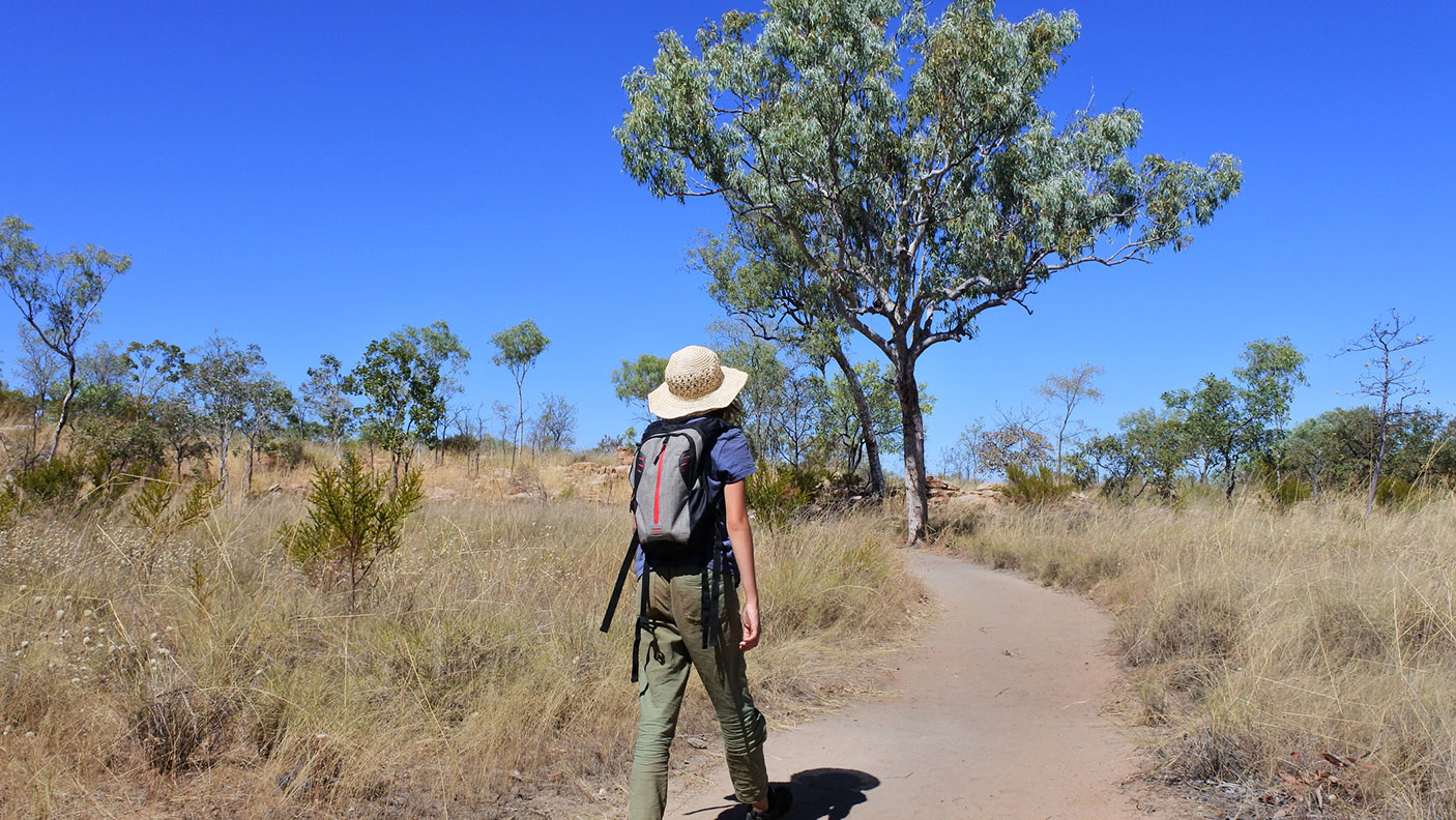 Person with a backpack hiking on a walking trail in the Kimberley