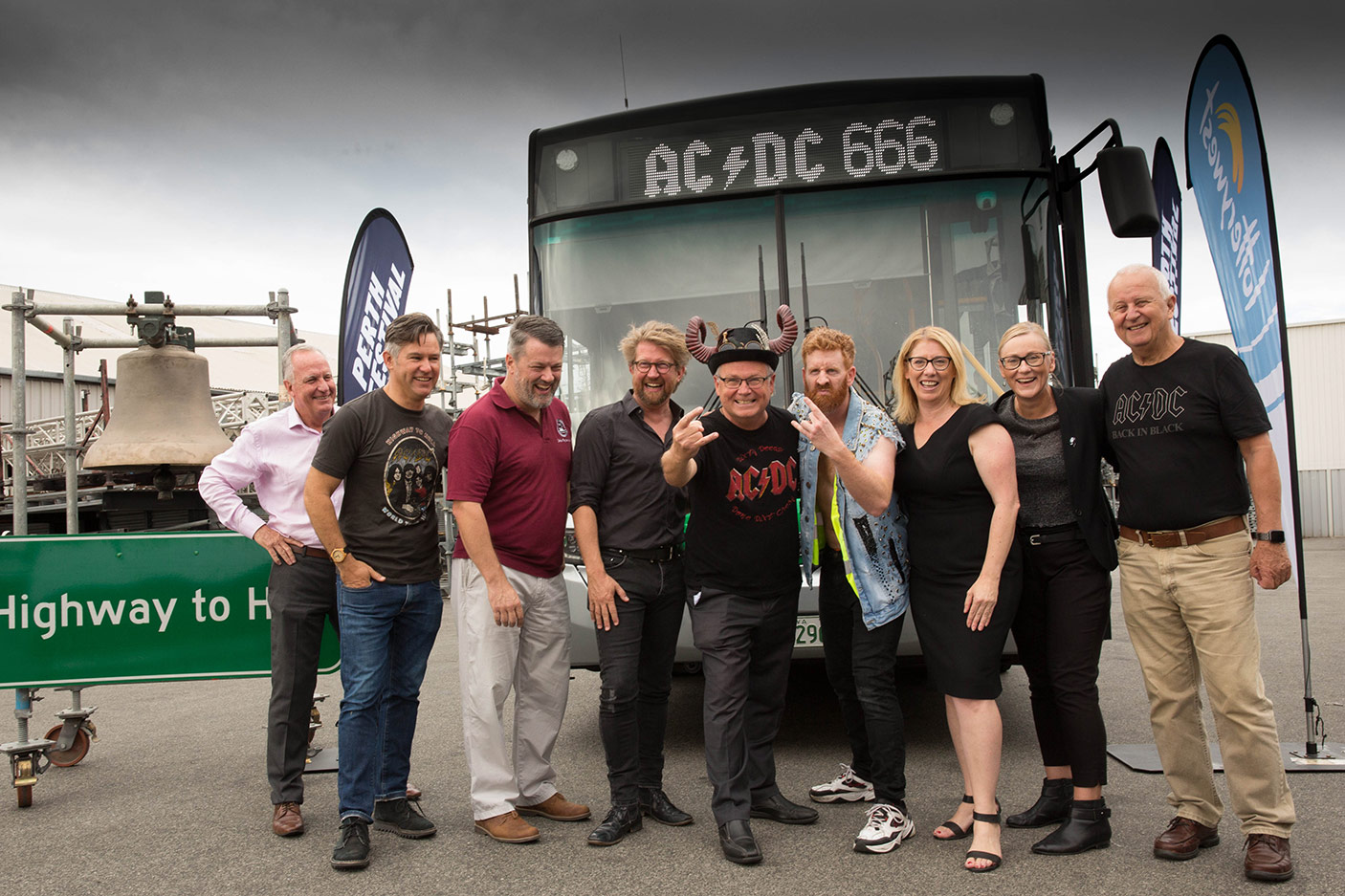 Highway to Hell: Minister David Templeman and Minister Rita Saffioti with organisers of the Highway to Hell in front of a Transperth Bus