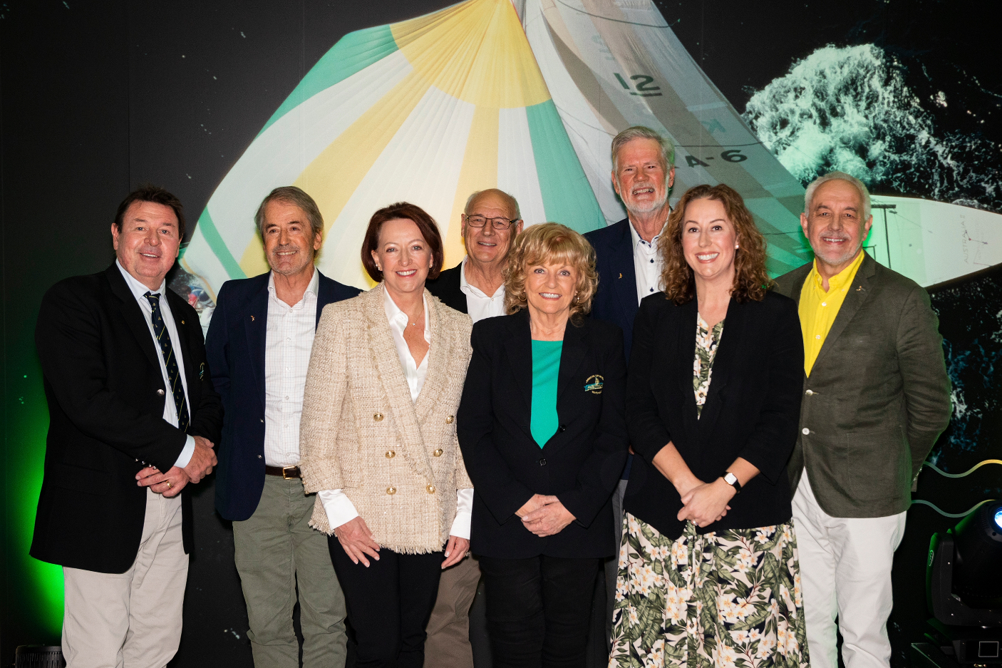Image contains some of the Australia II crew along with other members including the WA Museum's CEO Alec Coles.