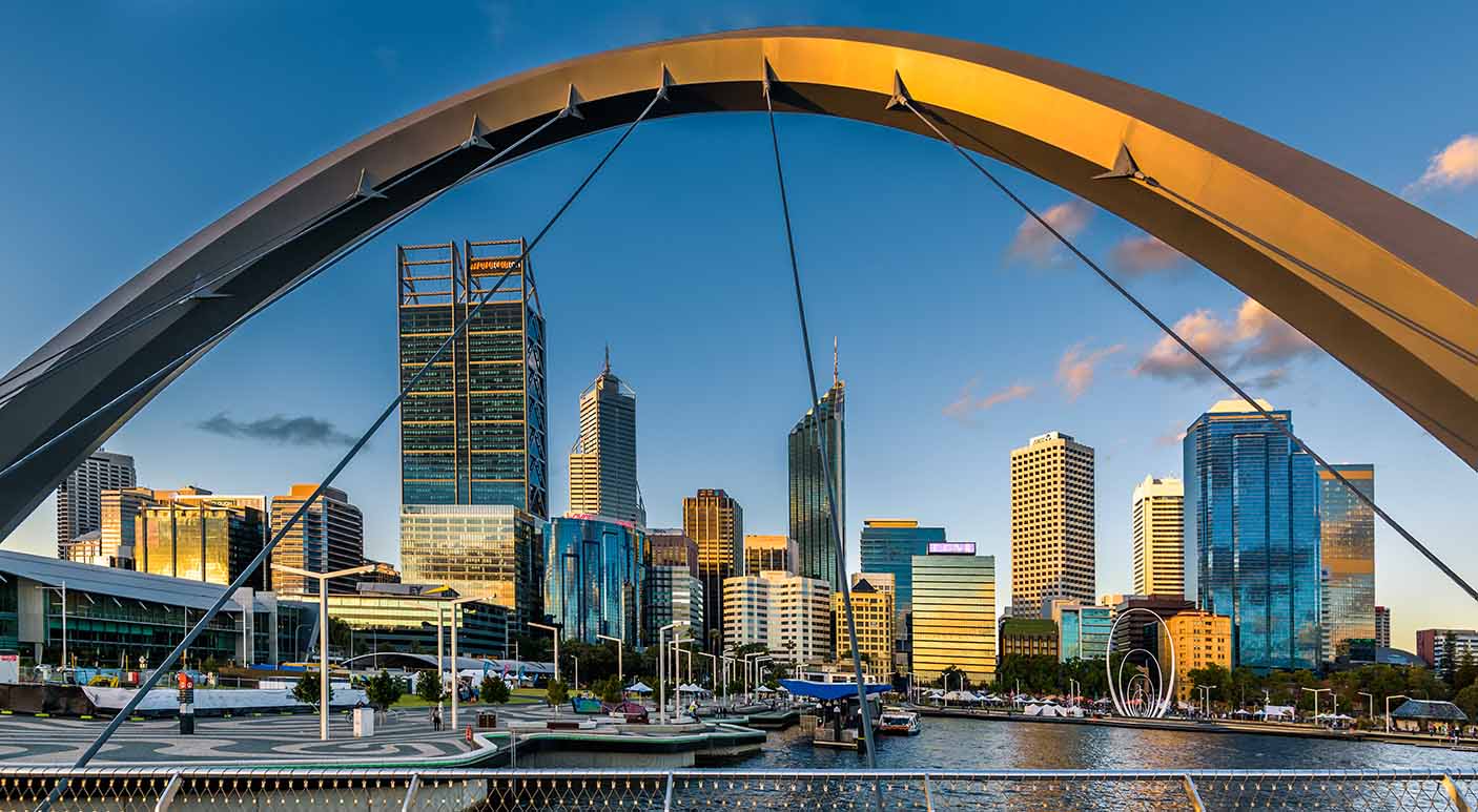 Perth Skyline from Cable-stayed pedestrian bridge - stock photo