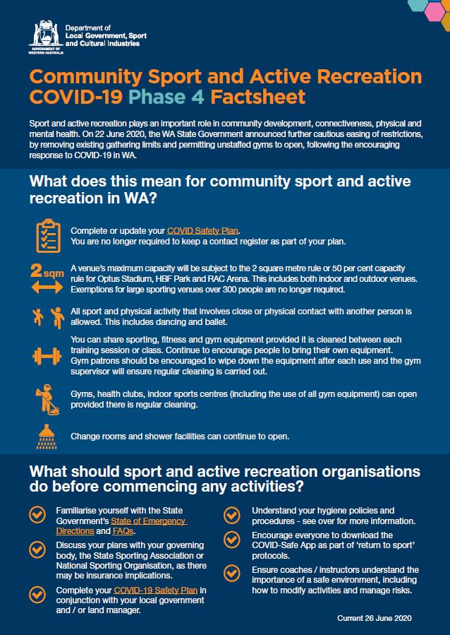 Community Sport and Active Recreation COVID-19 Phase 4 Factsheet