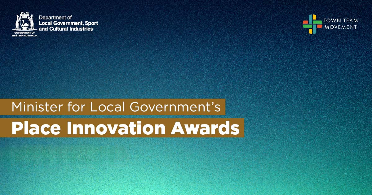 A blue gradient with texture with the words, 'Minister for Local Government Place Innovation Awards'