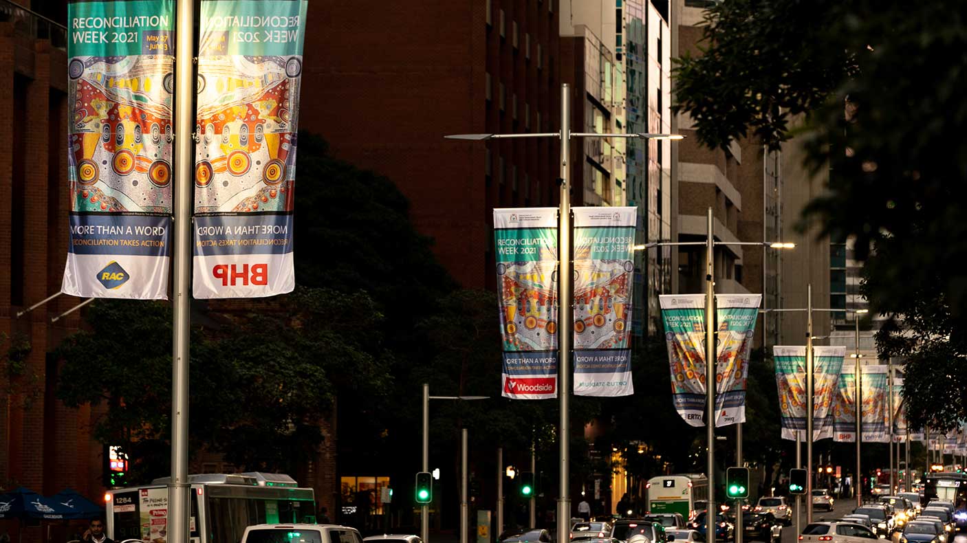 Reconciliation banners on St Georges Terrace, Perth