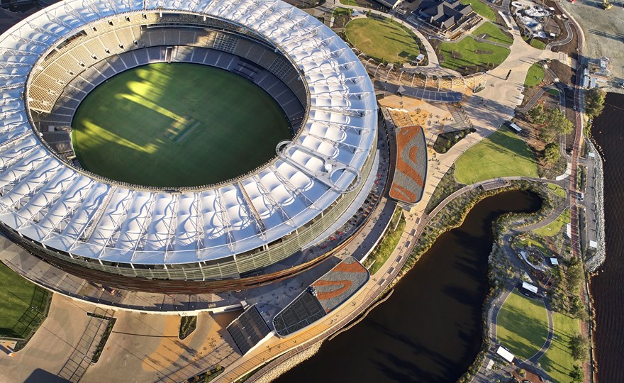 Aerial view of Optus Stadium