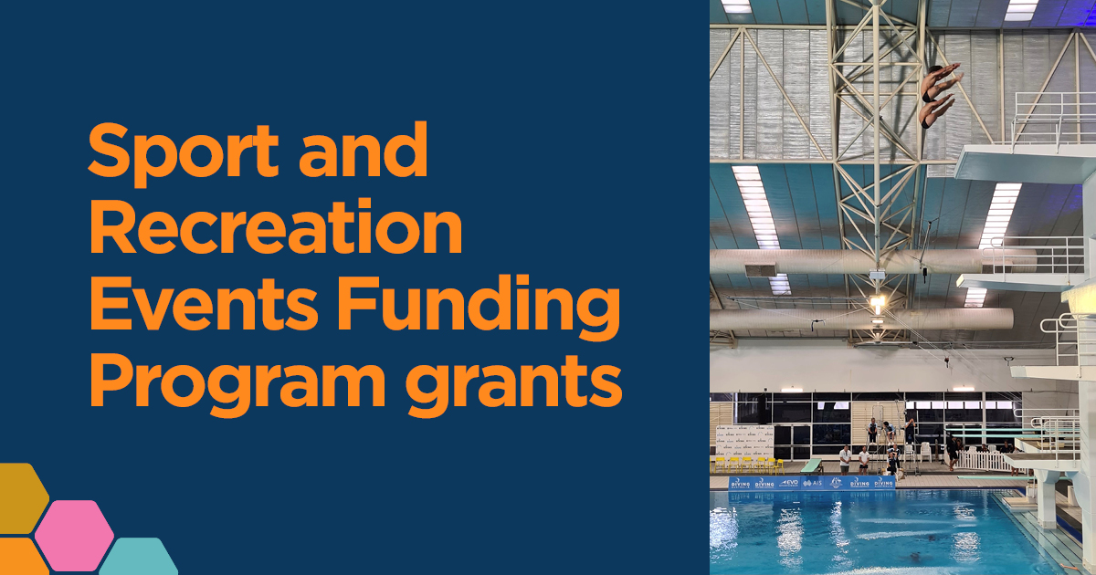 2 divers diving off a platform =with the words, 'Sport and Recreation Events Funding Program grants'