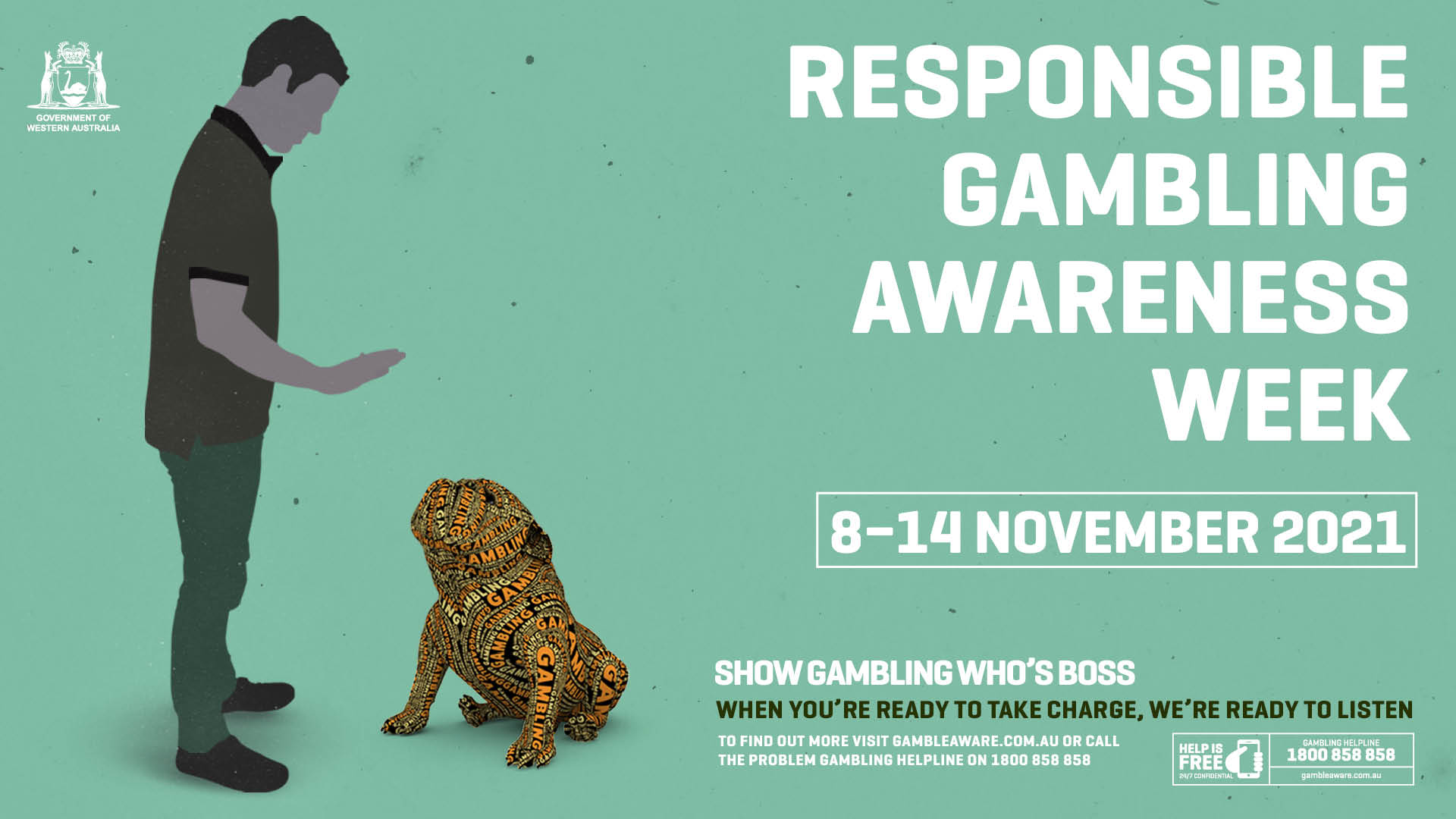 Responsible Gambling Awareness Week showing an illustration of a man and a dog