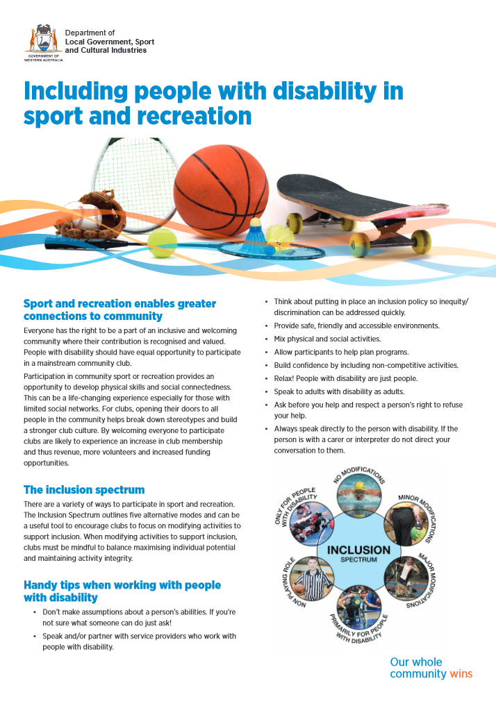 Including people with disability in sport and recreation cover