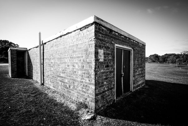 Black and white photograph of the air raid bunker