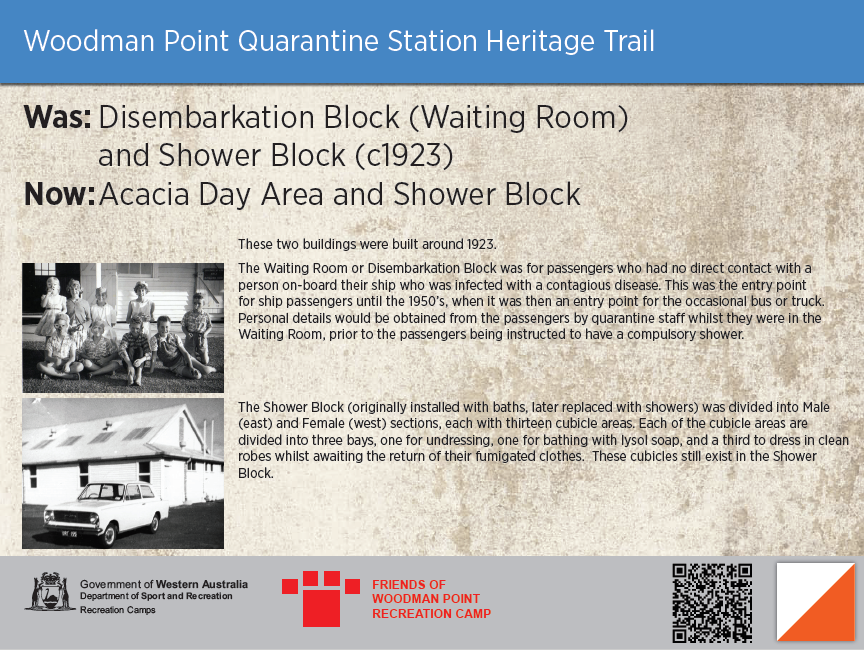 Disembarkation block and shower block sign