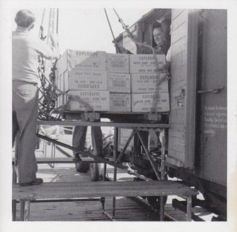 Explosives being unloaded