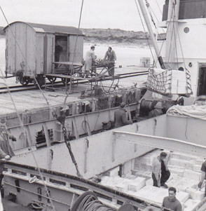 Explosives being unloaded on the jetty