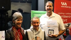 2017 Mike Stidwell Medal recipient David Wolter with Jill Stidwell and Sienna Hepworth