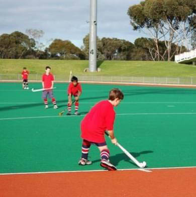 Typical hockey pitch surfaces water-based infilled